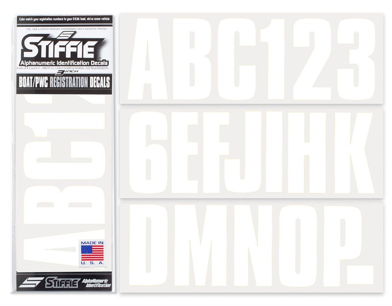 STIFFIE Uniline White 3" Boat & PWC Registration Decals â€¢ Numbers Letters Stickers - Image 1